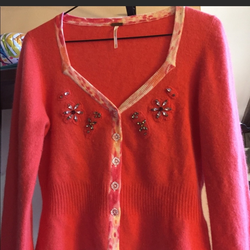 Free People Orange Sweater with crystal accents